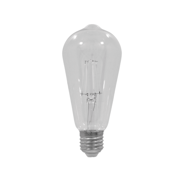 Foco vintage Edison.,Cuerpo de cristal y filamentos metálicos.,Rosca metálica.,Luz calida.,Tensión 127 V,4 W,50-60 Hz,400 lm,6000 horas de vida.,Distribución de luz omnidireccional.,Base E27,NOM