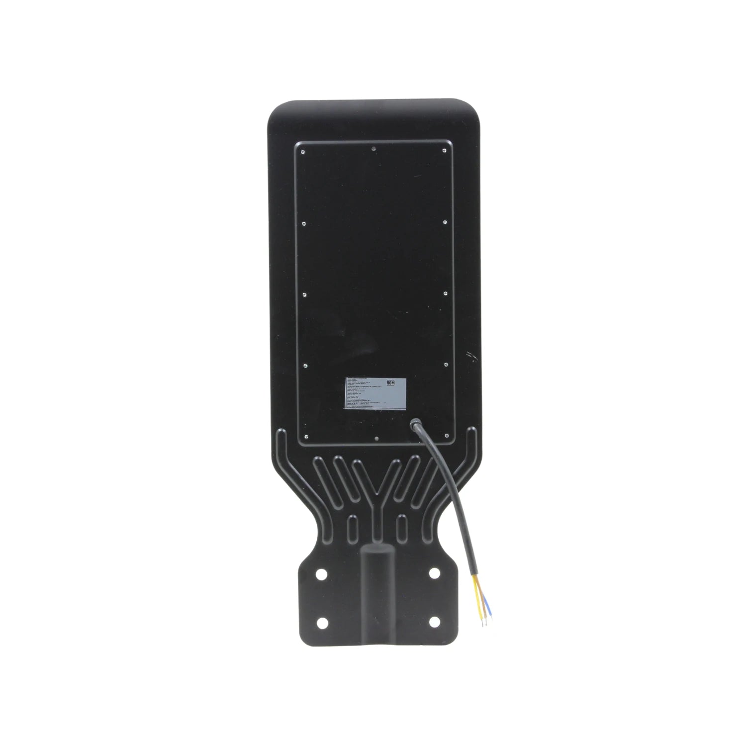 Lámpara urbana LED negra de 50W, vista posterior con disipador, para alumbrado público exterior.
