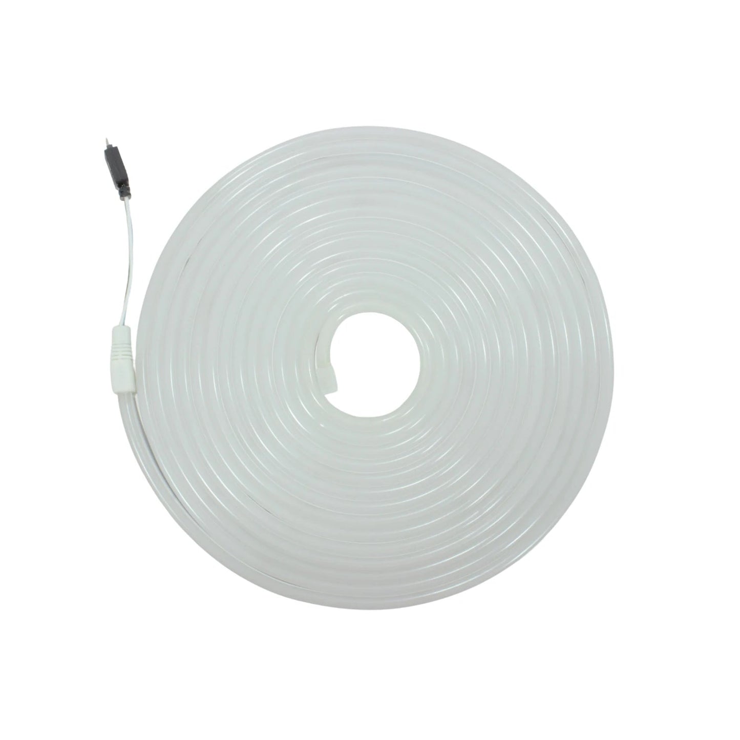 Tira LED neón flexible RGB de 5m, carcasa blanca translúcida, enrollada con conector para instalación