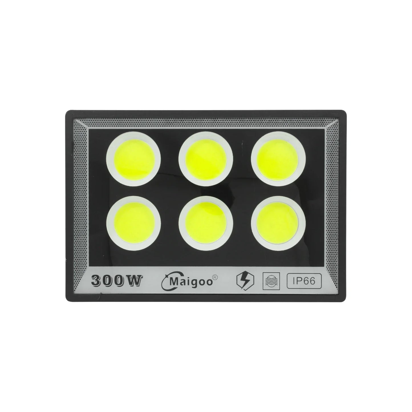 Luminario de LED tipo reflector., Protección IP66, Voltaje: 85-265 V, Frecuencia: 50-60 Hz, Potencia: 300 W, 2.0 A, 0.05 kW/h, Sin rayos UV ni irradiación., Alto brillo SMD LED, Alta eficiencia energética., Bajo consumo de energía., Larga vida útil., Haz de luz de 120°, Aplicable para el hogar, oficina, sala de reuniones, hoteles, gabinetes, centros comerciales, escaparates, parques, tiendas de embarque, estacionamiento.