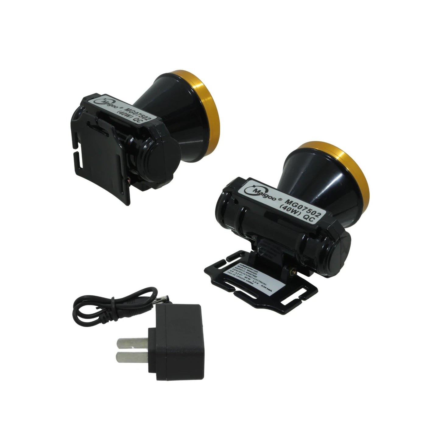Dos lámparas mineras recargables Maigoo MG07502 LED 40W negras y doradas con cargador USB.