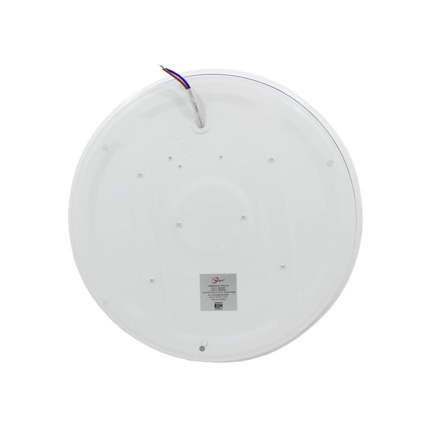 Lámpara LED redonda Maigoo de 15W para sobreponer, color blanco, con cables para instalación de techo.