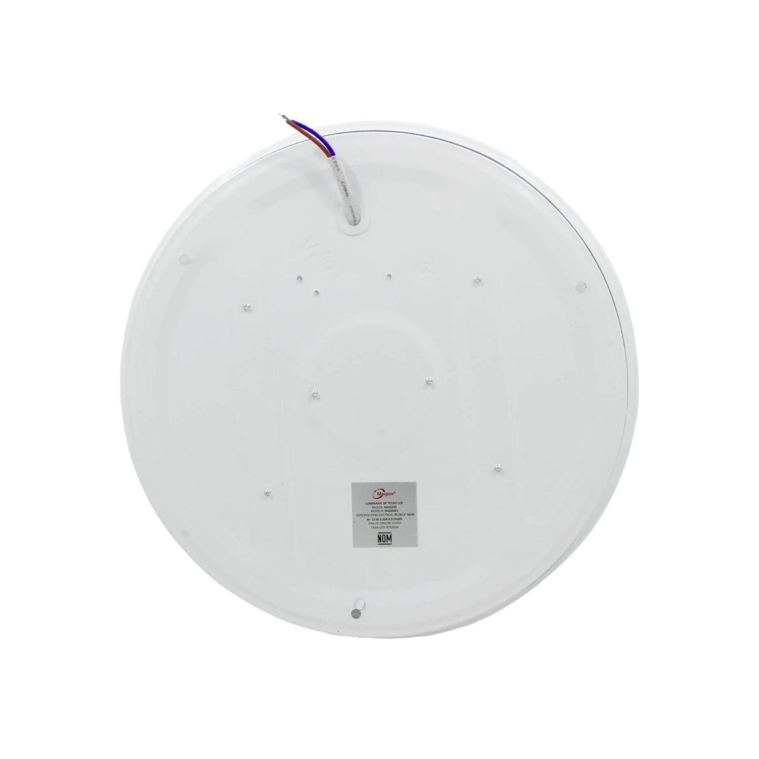 Lámpara LED redonda Maigoo de 15W para sobreponer, color blanco, con cables para instalación de techo.