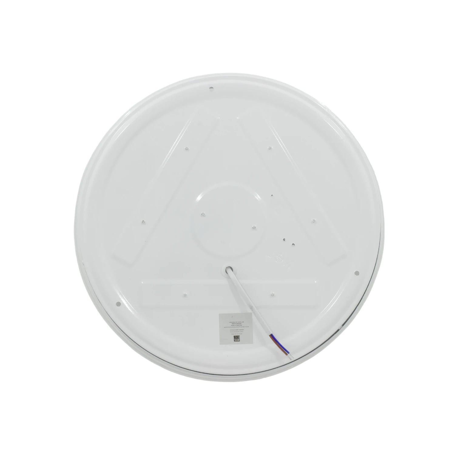 Lámpara LED redonda blanca de sobreponer 20W, vista trasera con conexiones eléctricas para instalación