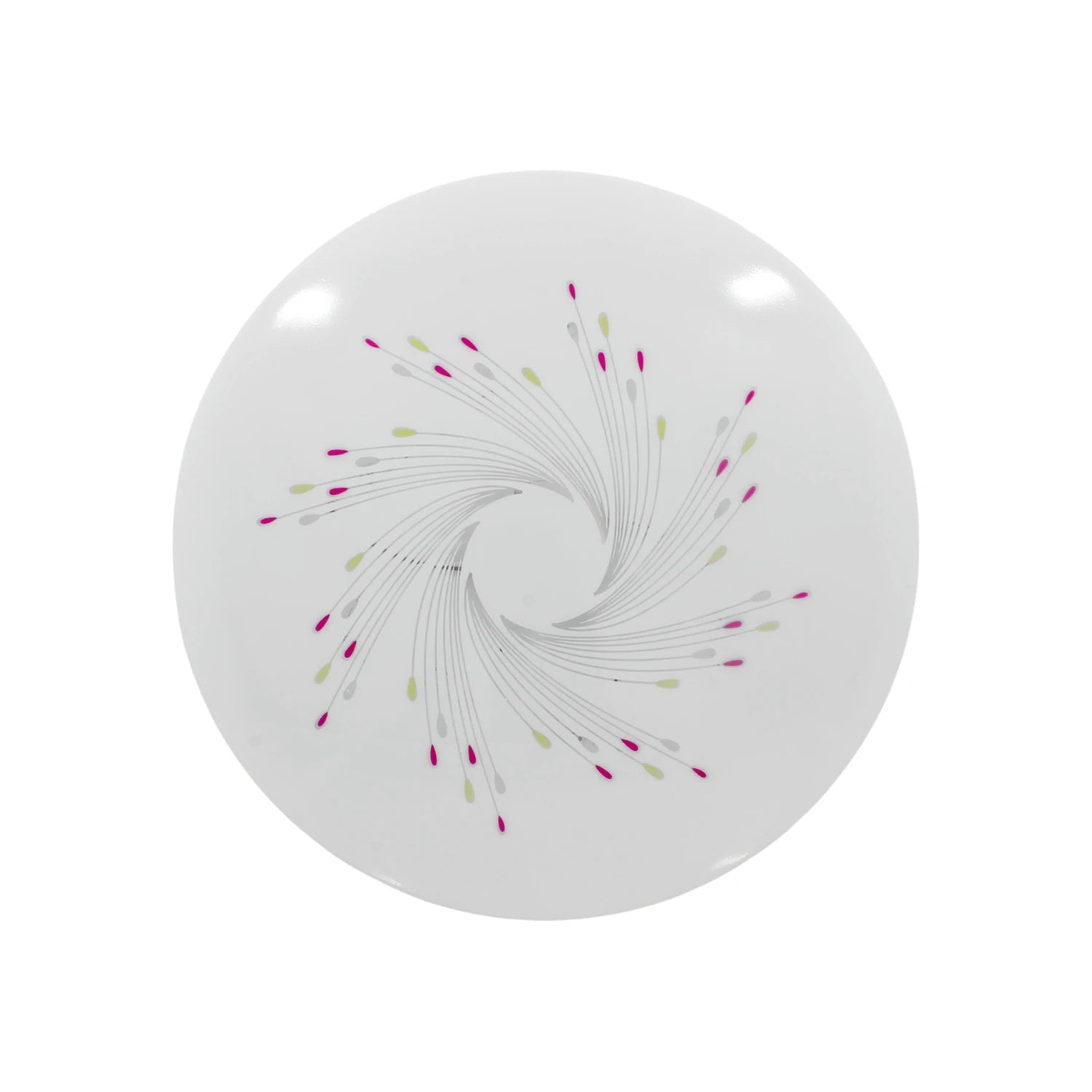 Lámpara de sobreponer LED redonda blanca 20W, diseño rehilete espiral con puntos rosa y verde lima