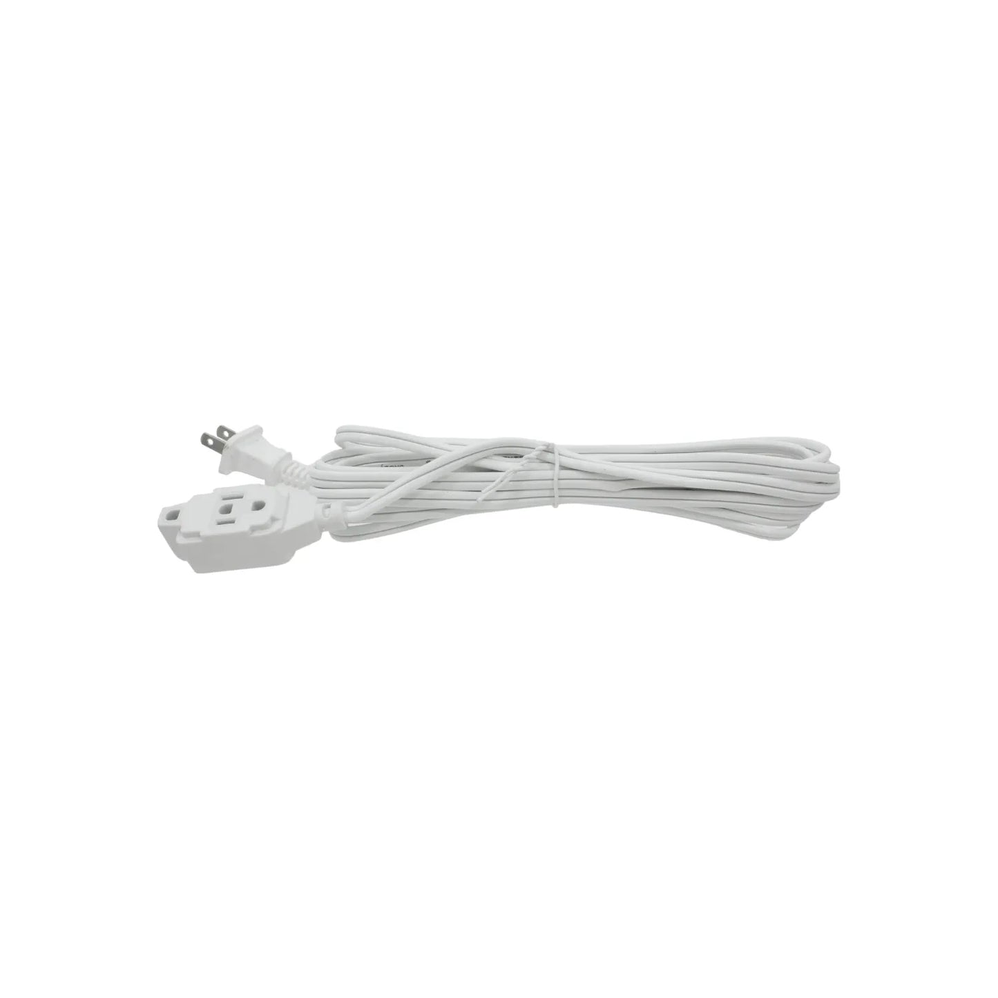 Cable de extensión blanco con 3 salidas polarizadas y conector de 2 clavijas para uso en interiores.