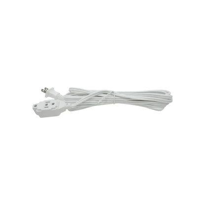 Cable de extensión blanco con 3 salidas polarizadas y conector de 2 clavijas para uso en interiores.