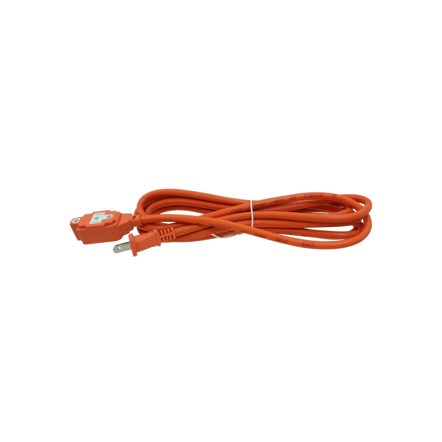 Extensión eléctrica uso rudo con cable naranja de 3 metros, enchufe y tomacorriente polarizado, ideal para exteriores.