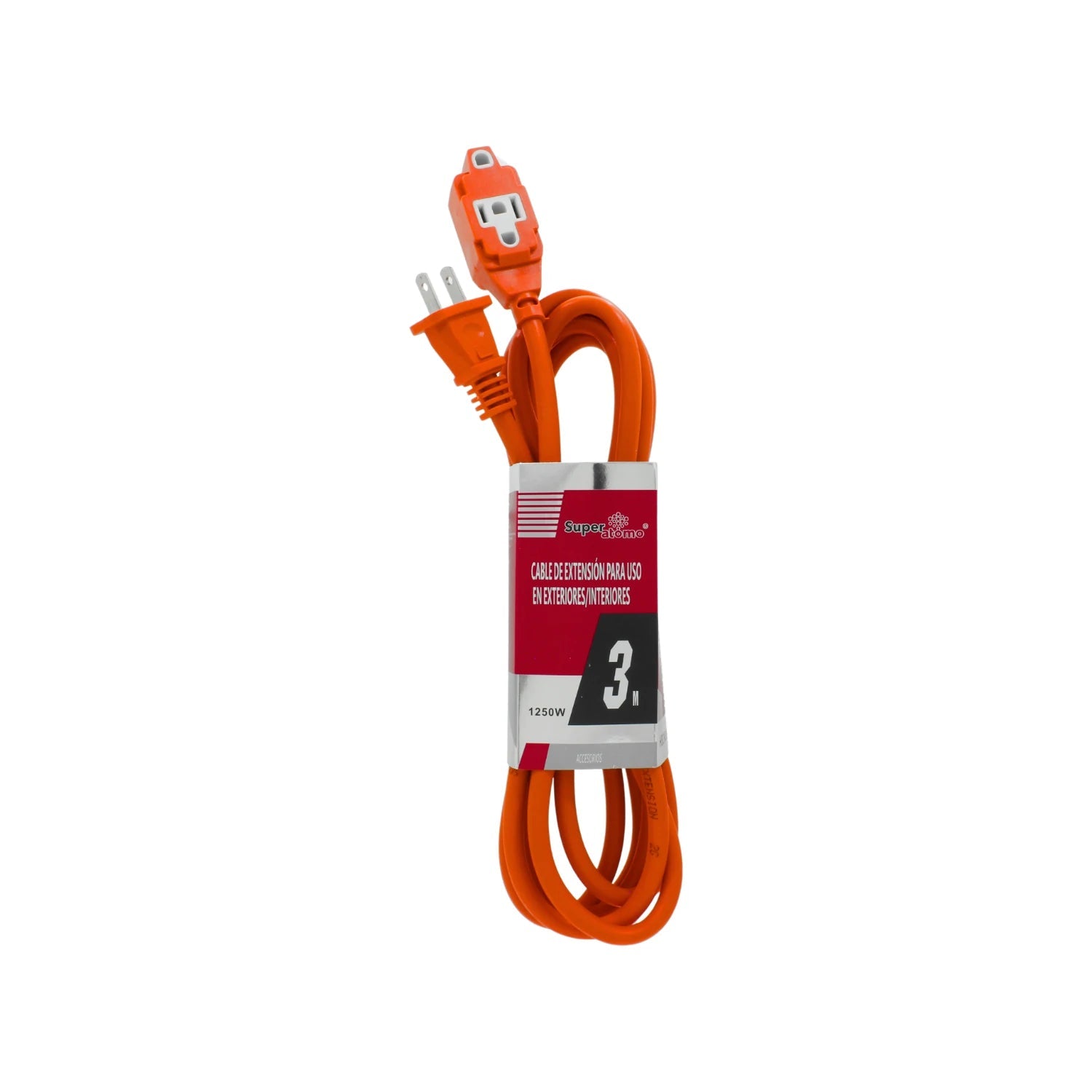 Extensión eléctrica Super Home naranja, uso rudo, 3 metros, 1250W, para exteriores e interiores