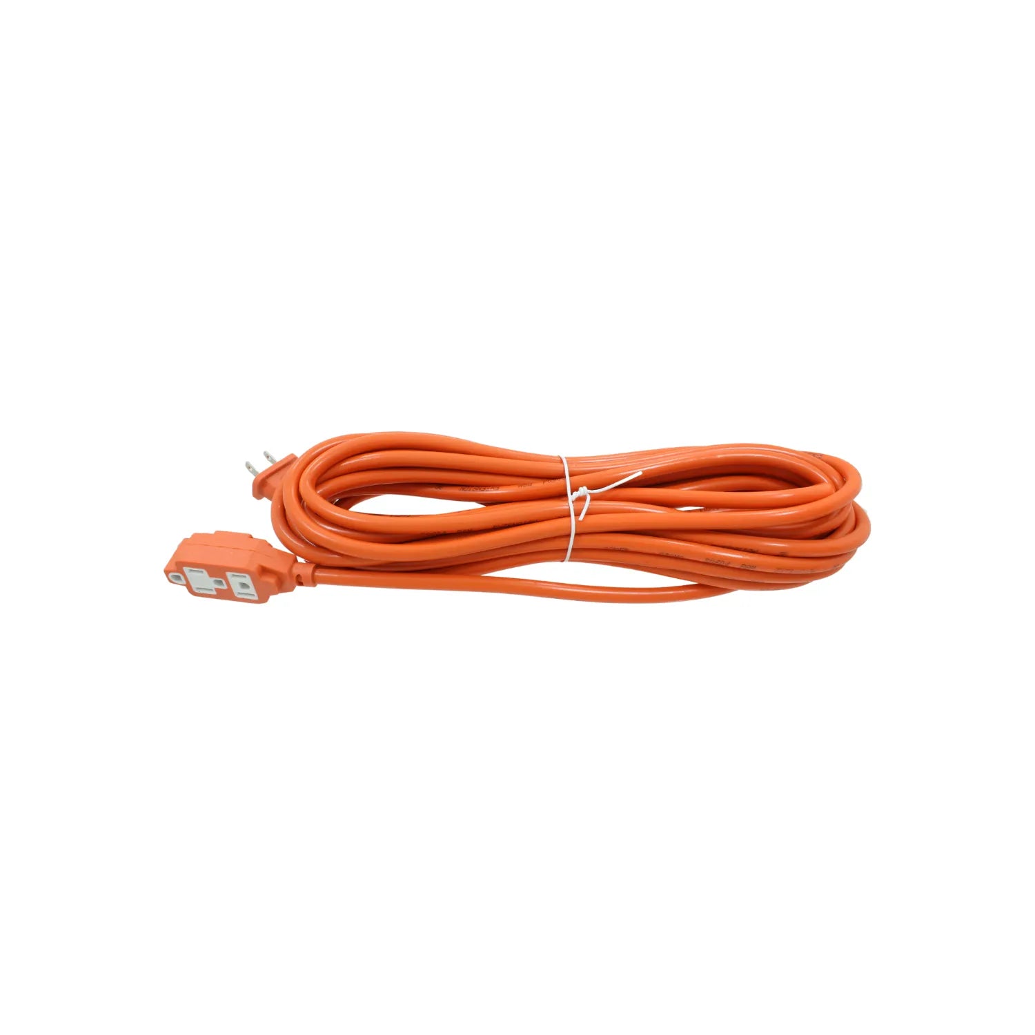Cable de extensión eléctrico naranja enrollado con triple toma para ferretería y hogar.
