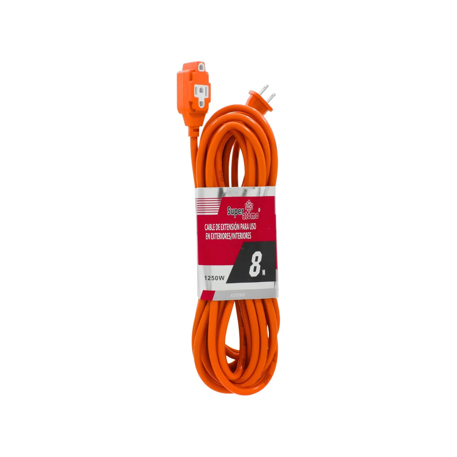 Cable de extensión eléctrica Super Átomo naranja, 8m, 1250W, para uso en exteriores e interiores.
