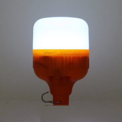 Lámpara de emergencia LED Maigoo recargable USB 30W, cuerpo naranja y luz blanca, con gancho