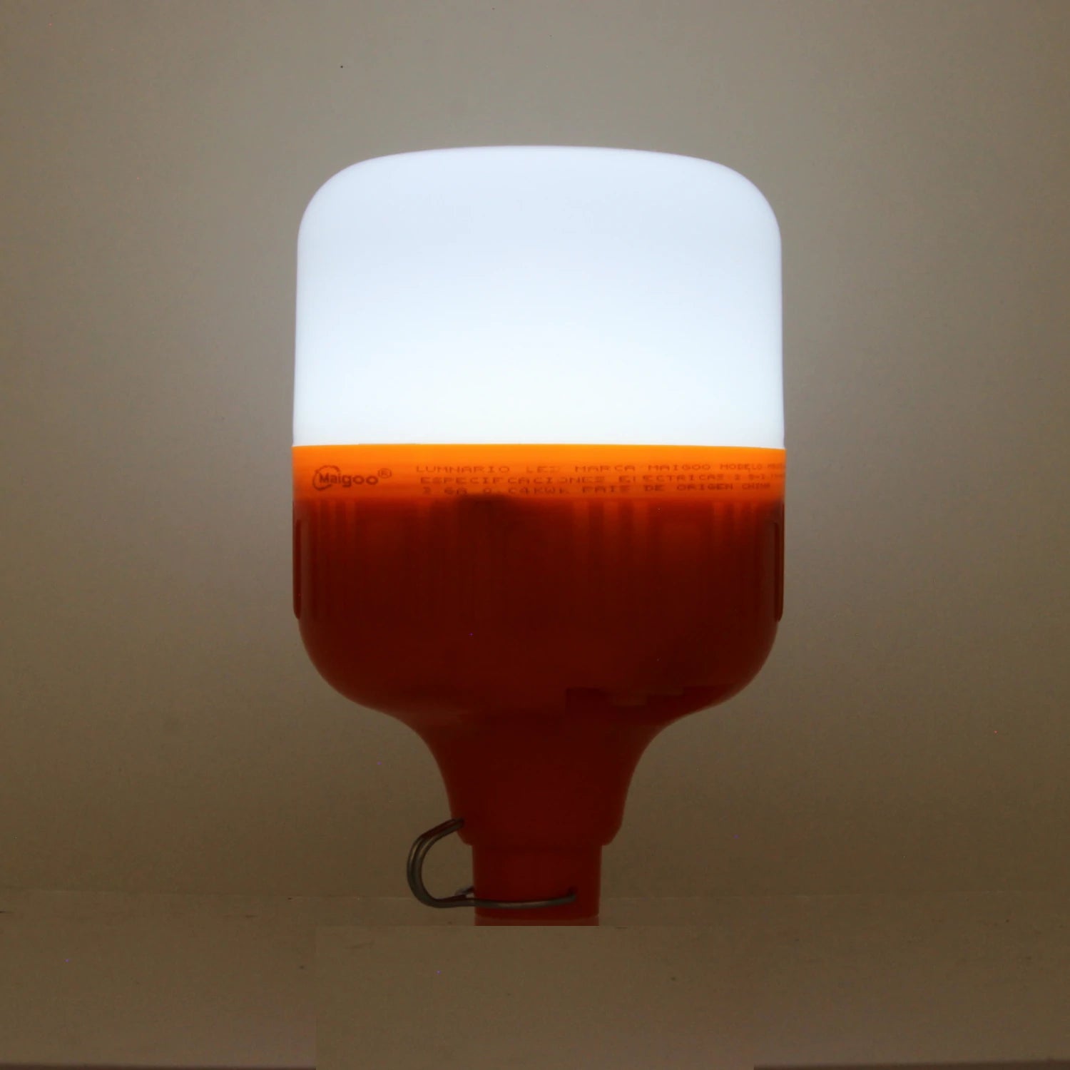 Lámpara de emergencia Maigoo 40W recargable USB, portátil, color naranja y blanco para iluminación.