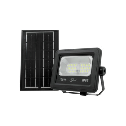 Reflector solar LED 100W Maigoo con panel, foco exterior negro resistente al agua IP65 para iluminación jardín
