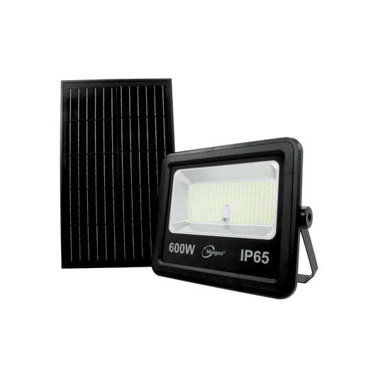 Reflector solar LED Maigoo 600W negro con panel solar para iluminación exterior IP65, eficiente y duradero