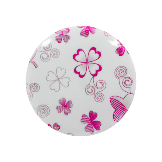 Placa decorativa redonda blanca con patrón de rehilete rosa brillante