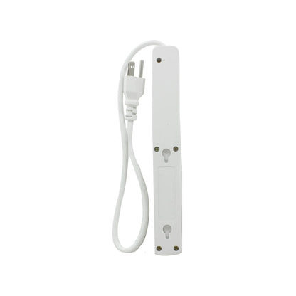 Multicontacto eléctrico blanco Super Atomic con enchufe de 2 clavijas y soporte para montaje en pared.