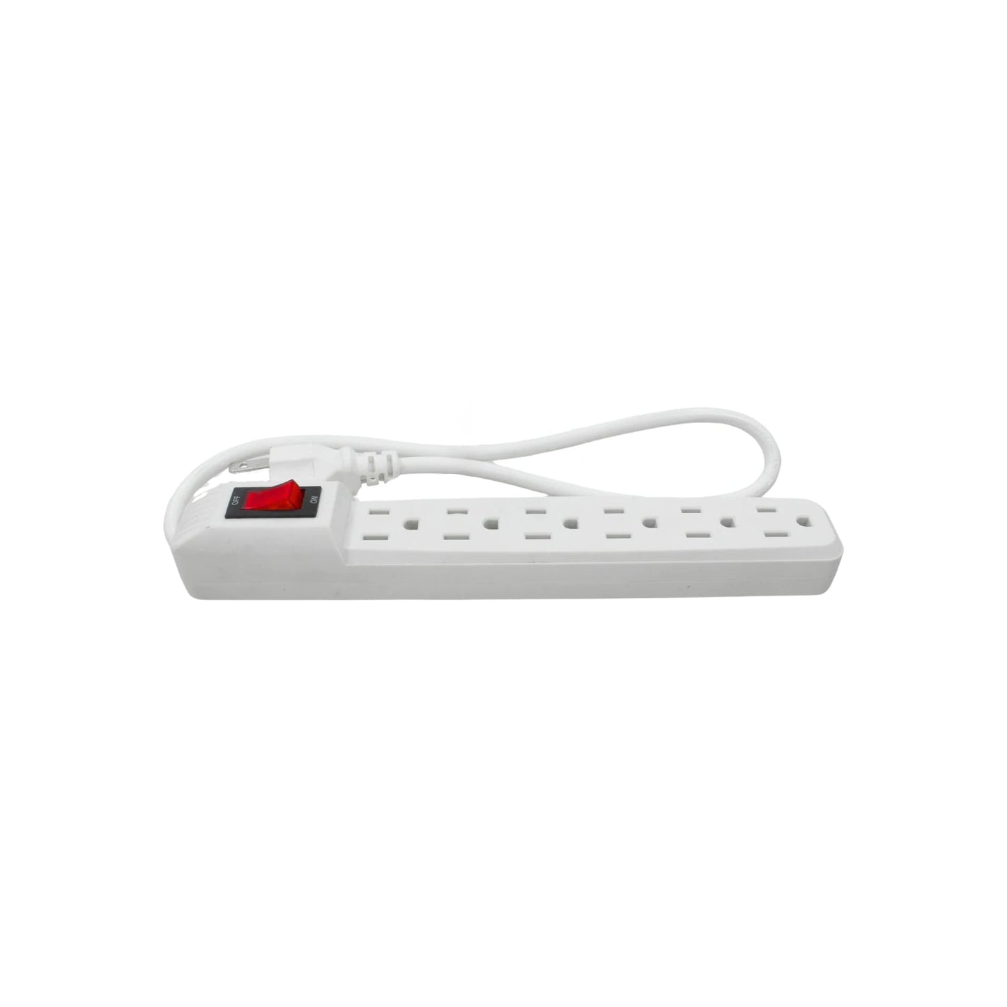 Multicontacto blanco con 5 tomas de corriente polarizadas y un interruptor rojo de encendido/apagado