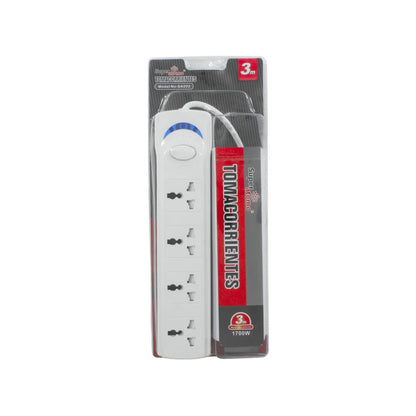 Multicontacto Super Átomo blanco 4 tomas, extensión 3m, 1700W, modelo SA202, para electricidad doméstica.