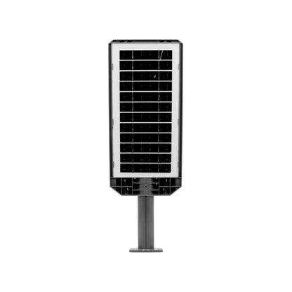 Lámpara solar LED urbana gris con panel fotovoltaico integrado