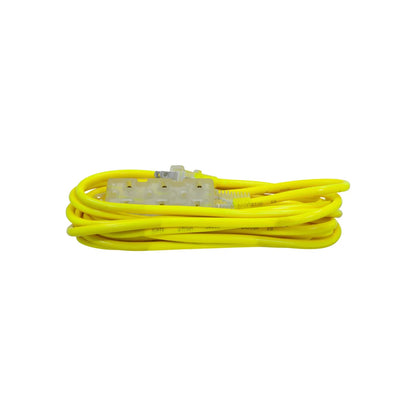 Extensión eléctrica uso rudo amarilla 5 metros con 3 tomas, cable resistente para trabajos