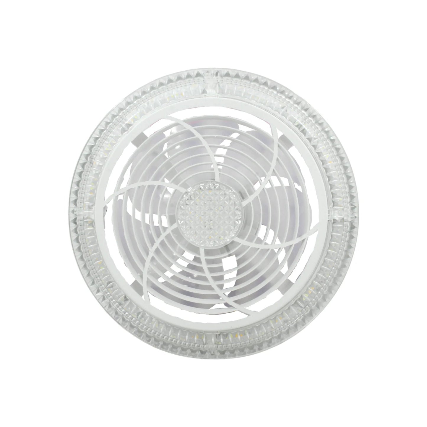 Lámpara de techo LED con ventilador integrado, diseño circular blanco moderno y aspas transparentes