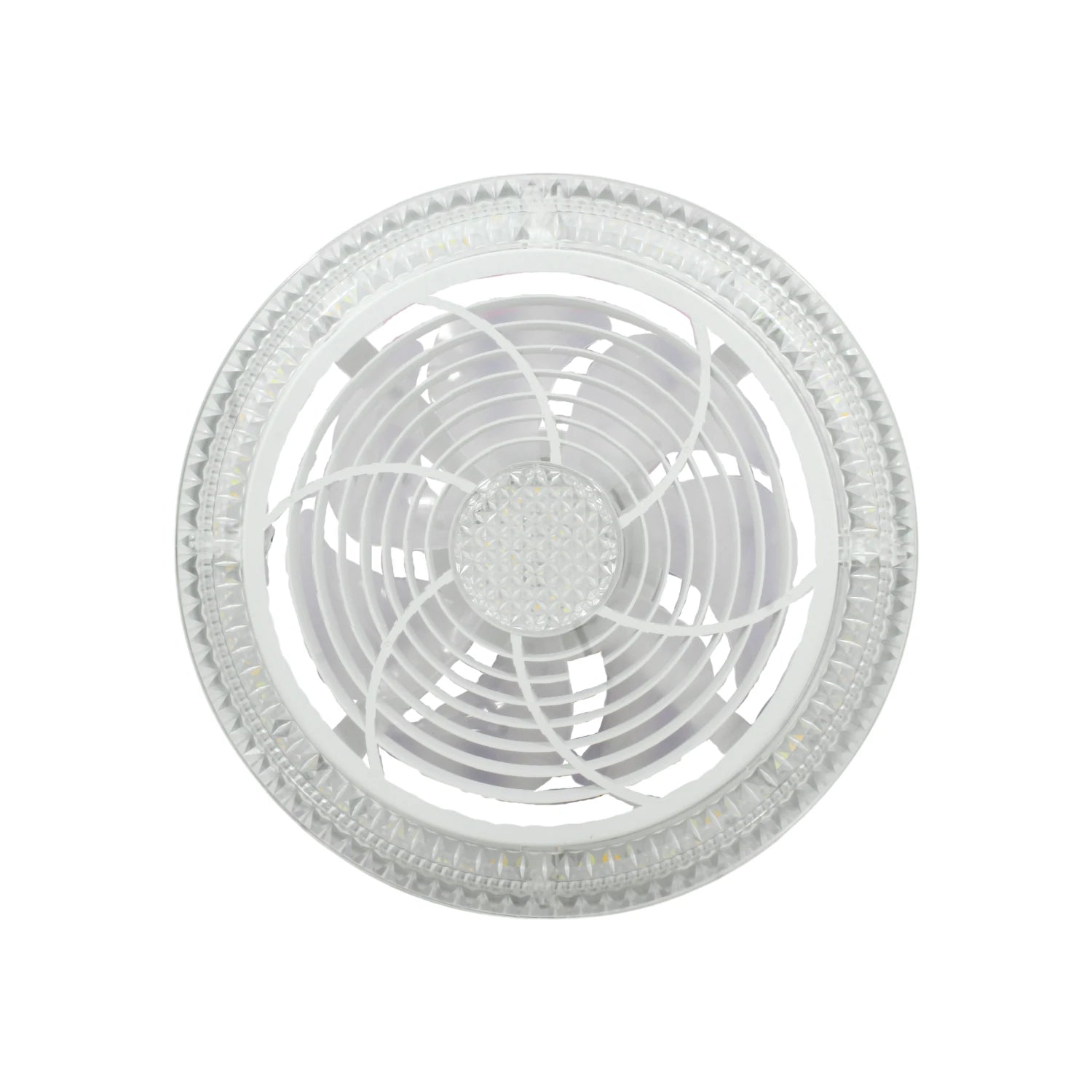 Lámpara de techo LED con ventilador integrado, diseño circular blanco moderno y aspas transparentes