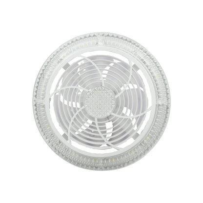 Lámpara de techo LED con ventilador integrado, diseño circular blanco moderno y aspas transparentes