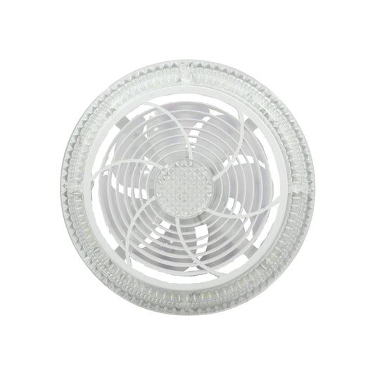 Lámpara de techo LED con ventilador integrado, diseño circular blanco moderno y aspas transparentes
