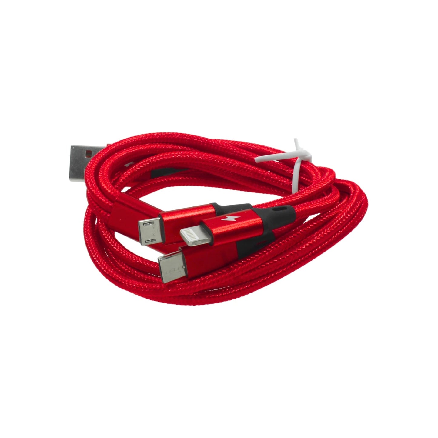 Cable de carga múltiple rojo trenzado compatible con V8, Tipo C y iPhone. Para carga rápida.