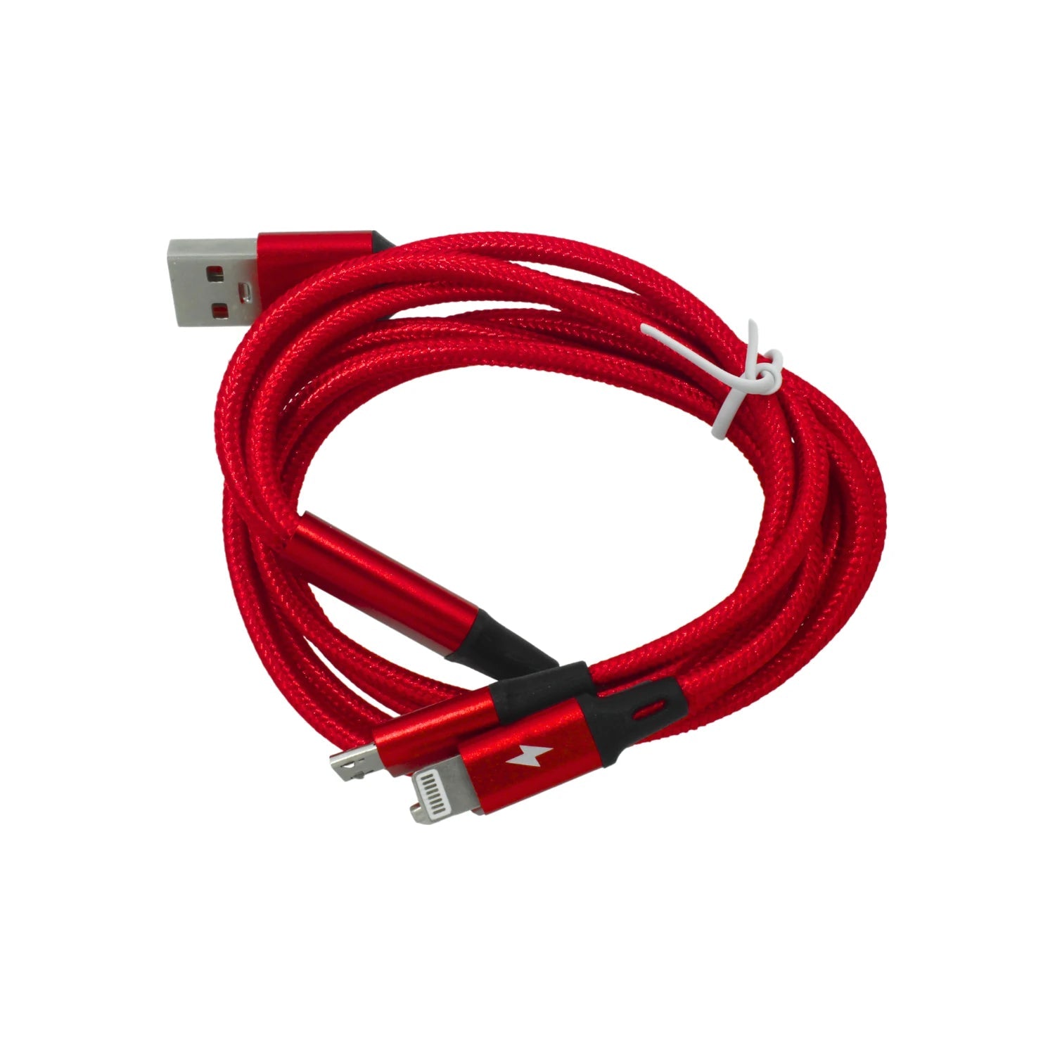 Cable de carga múltiple USB a V8, Tipo C y Lightning para iPhone, color rojo trenzado, para carga y datos