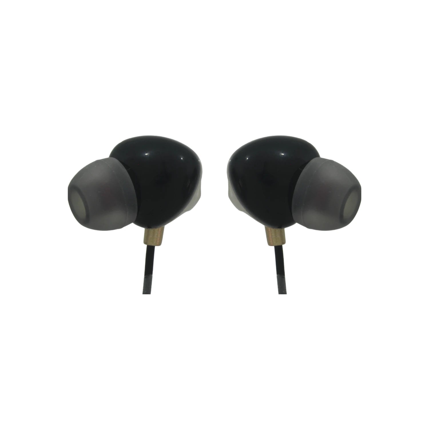 Audífonos in-ear manos libres negros con puntas grises y acento dorado para comunicación y audio