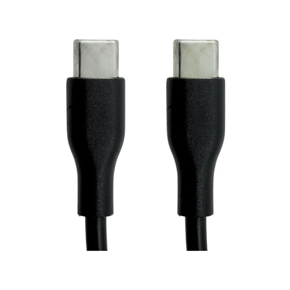 Dos conectores USB-C macho de cable de carga y datos, extremos de cable negros con punta metálica plateada