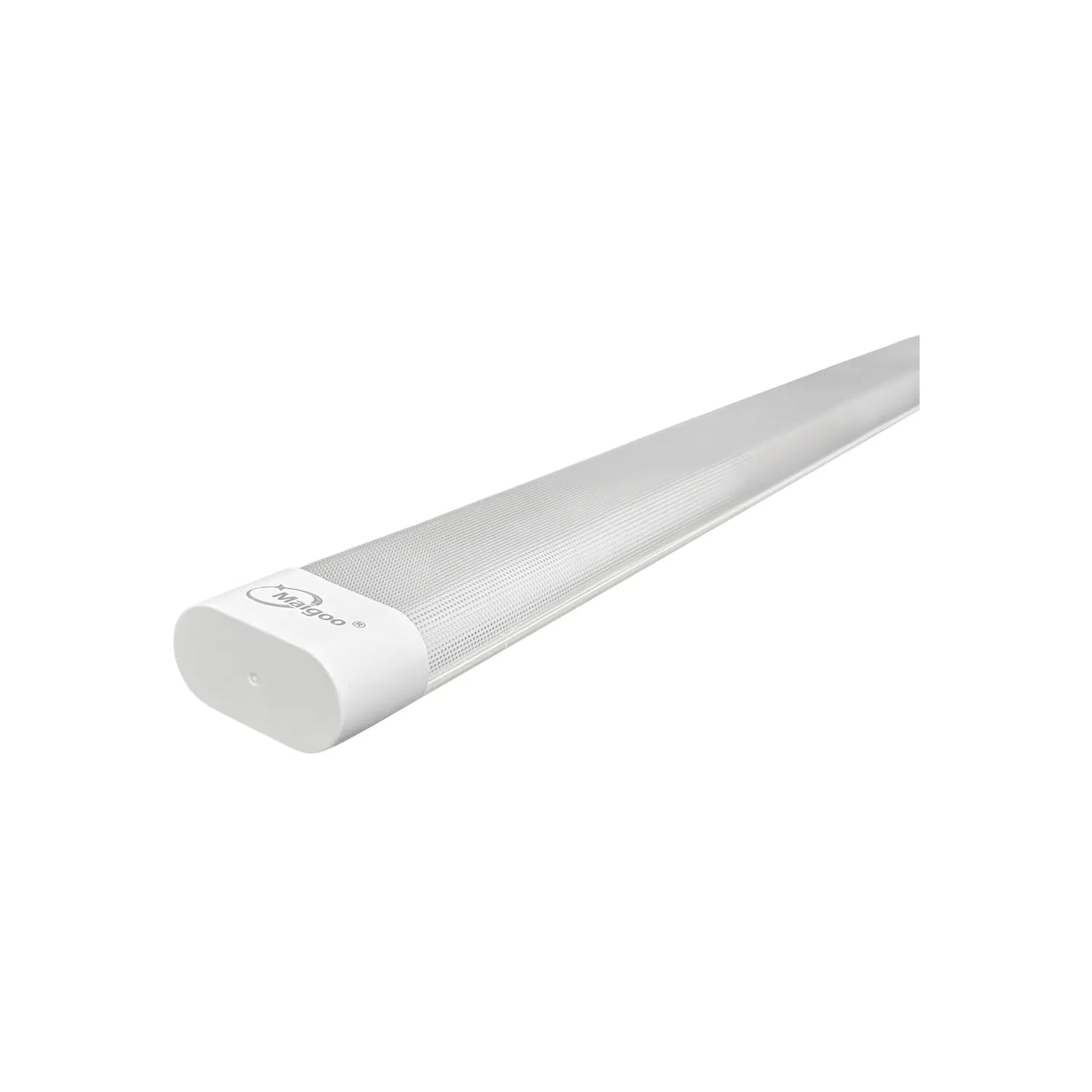 Luminaria LED lineal Maigoo blanca con difusor translúcido para montaje en superficie en interiores y oficinas.
