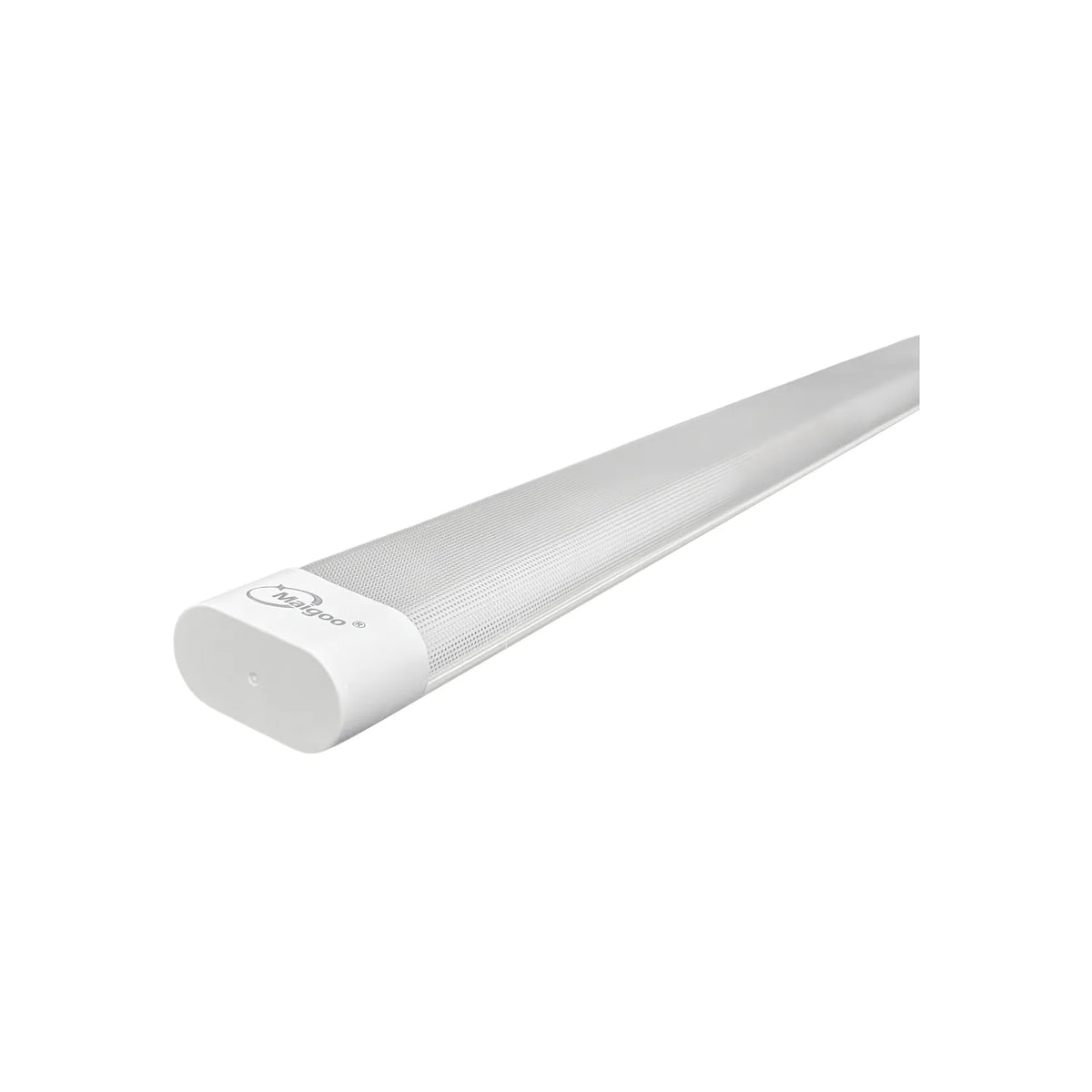 Luminaria LED lineal Maigoo blanca con difusor translúcido para montaje en superficie en interiores y oficinas.
