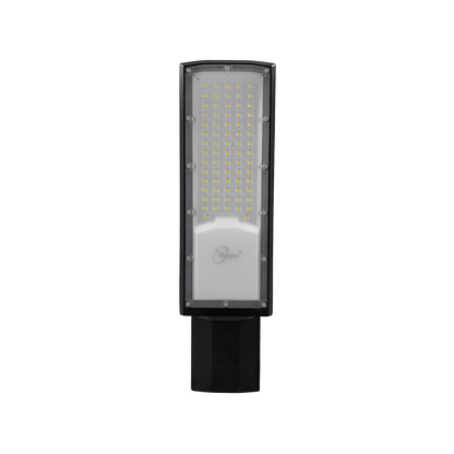 Luminaria LED Maigoo para alumbrado público, farol suburbano con panel de LEDs y cuerpo negro.