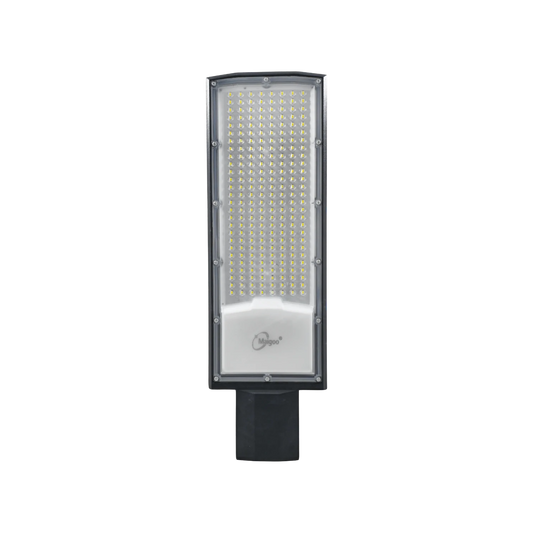 Lámpara LED Maigoo para alumbrado público, cuerpo rectangular gris con panel de cientos de LEDs brillantes, alta potencia para exterior