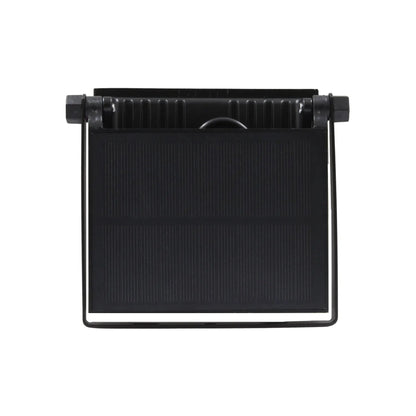 Reflector solar negro con panel fotovoltaico y soporte ajustable para iluminación exterior.