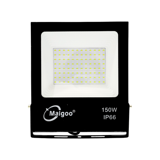 Reflector LED Maigoo negro 150W IP66. Iluminación exterior potente y resistente para seguridad y áreas grandes.