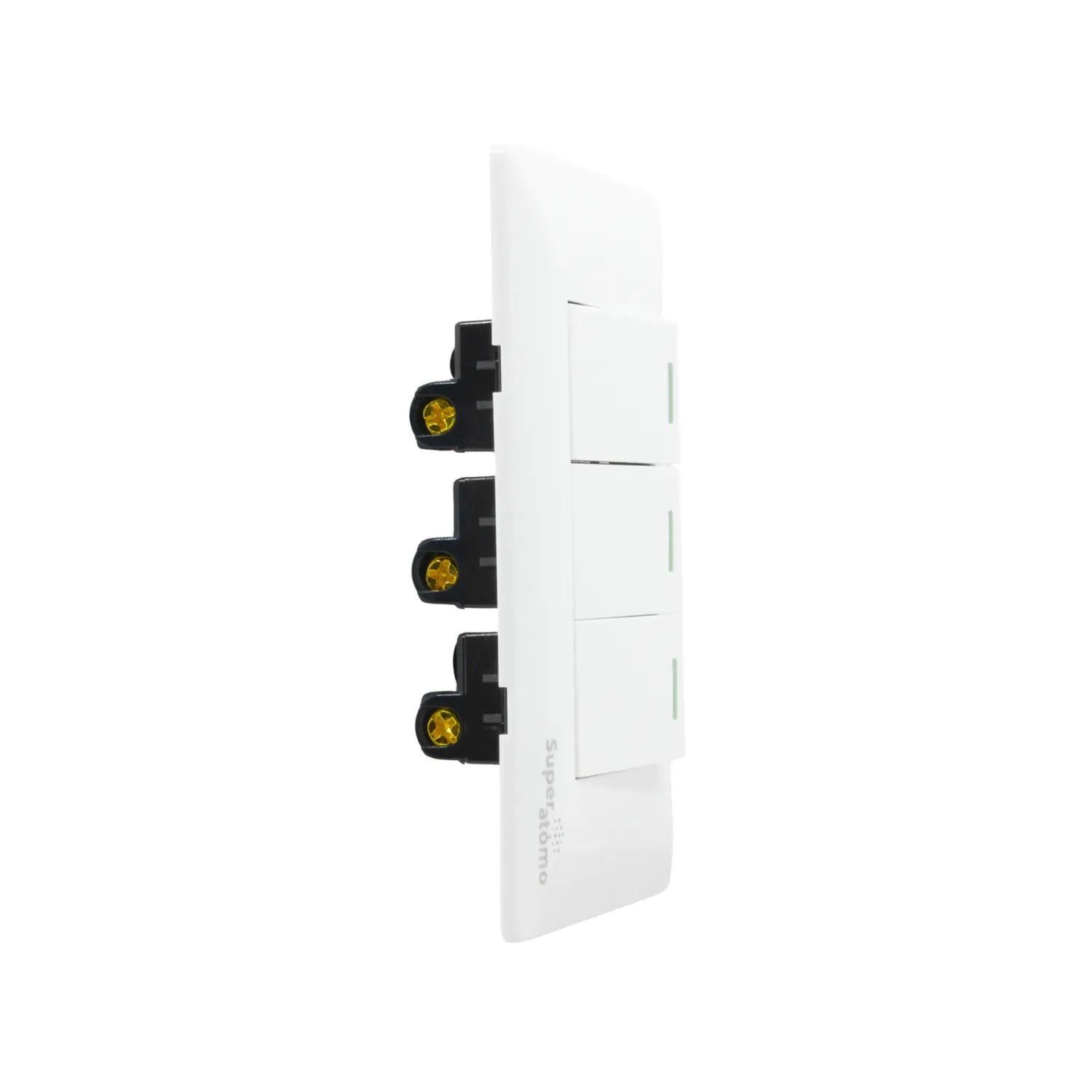 Placa eléctrica blanca Super átomo con 3 apagadores de luz tipo escalera