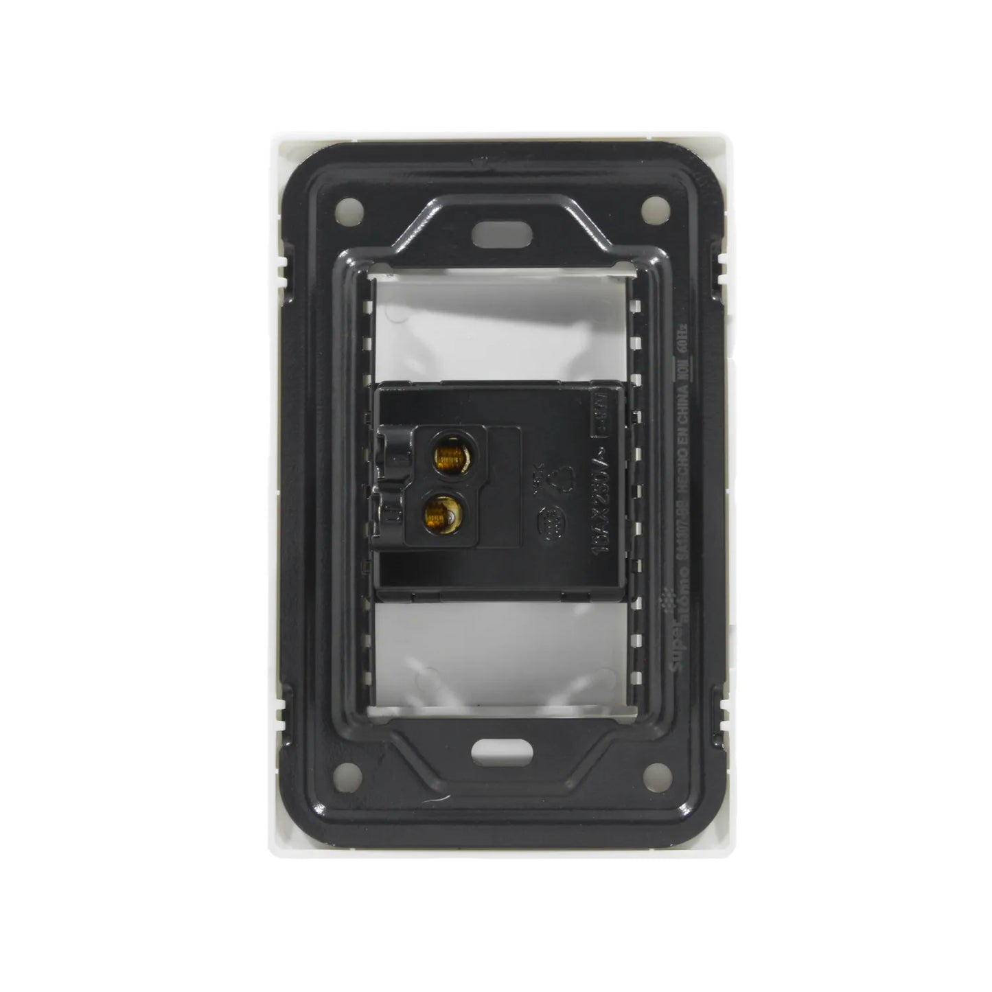 Placa botón para timbre Super átomo SA1307-BB, mecanismo eléctrico con conexiones, blanco y negro.