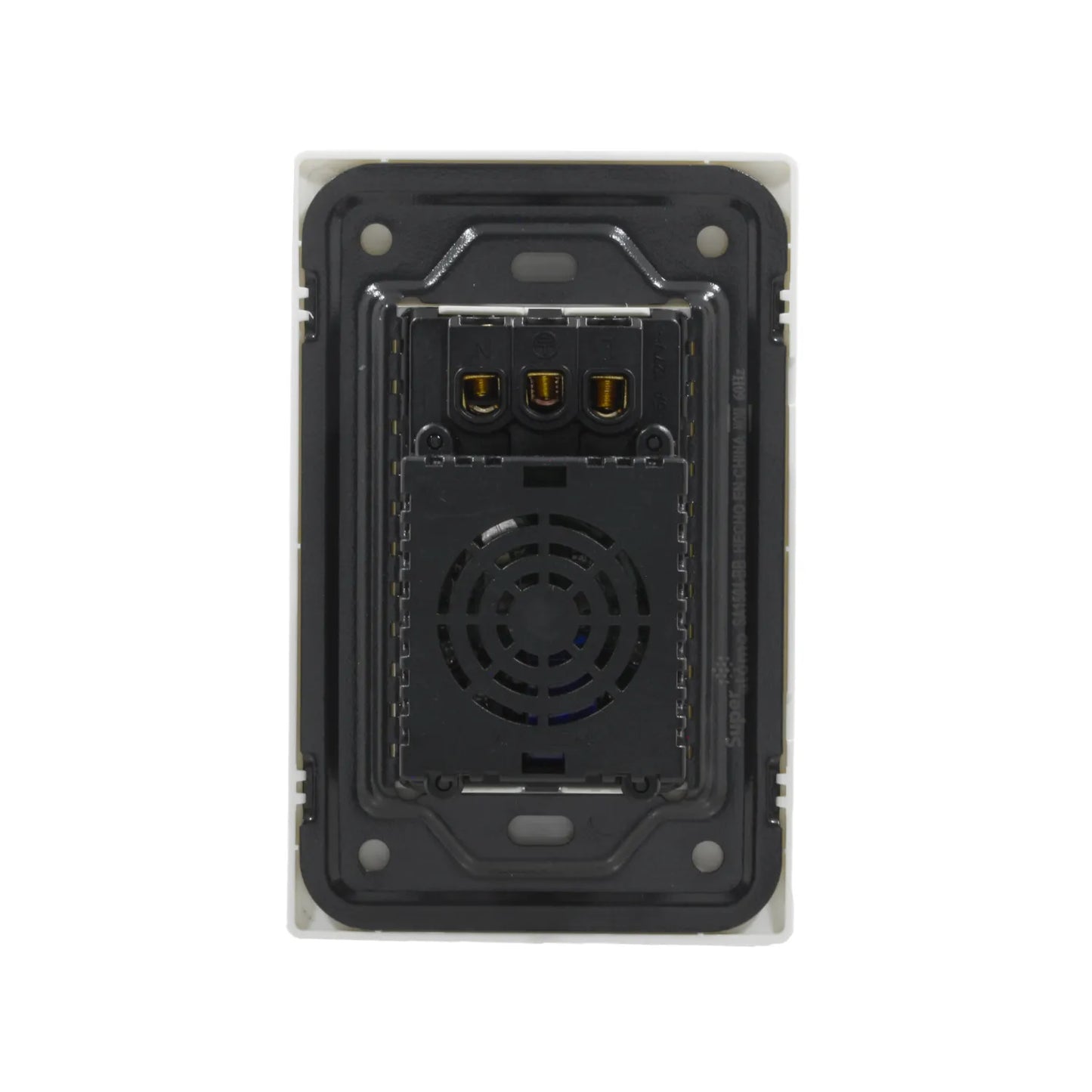 Parte trasera de placa eléctrica Super Átomo SA1504-BB, 2 contactos, 1 USB, 1 Tipo C, terminales para instalación.