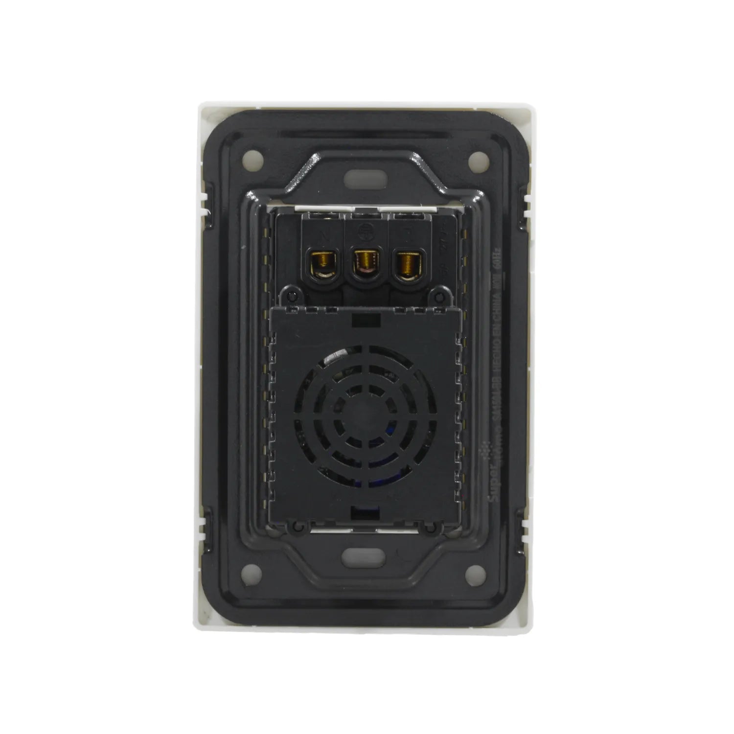Parte trasera de placa eléctrica Super Átomo SA1504-BB, 2 contactos, 1 USB, 1 Tipo C, terminales para instalación.