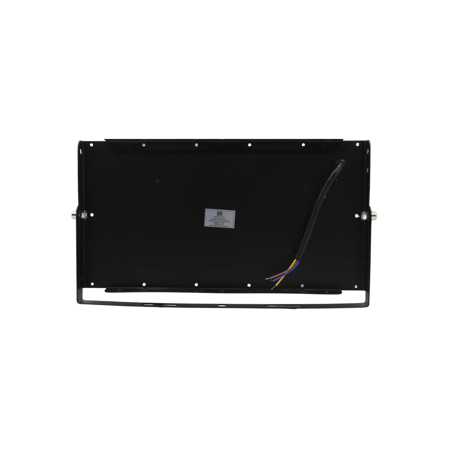 Reflector LED negro vista trasera con soporte de montaje en U y cableado expuesto para instalación eléctrica