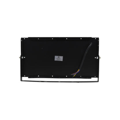 Reflector LED negro vista trasera con soporte de montaje en U y cableado expuesto para instalación eléctrica
