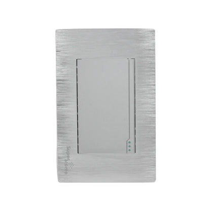 Placa de apagador Super átomo metálica cepillada, color plata, con 1 interruptor de luz y 3 indicadores LED.