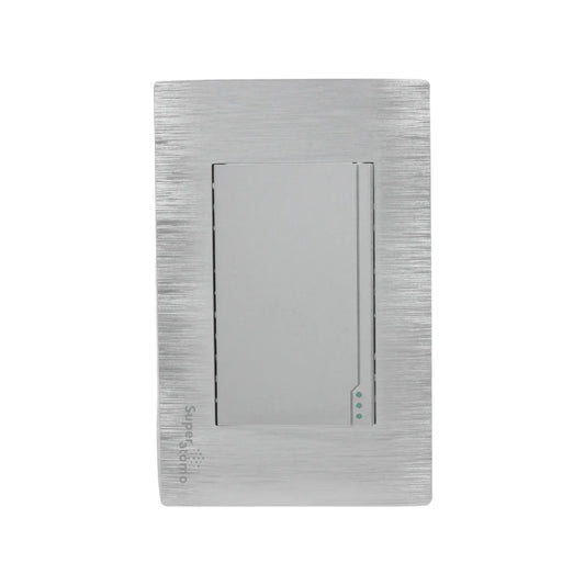 Placa de apagador Super átomo metálica cepillada, color plata, con 1 interruptor de luz y 3 indicadores LED.