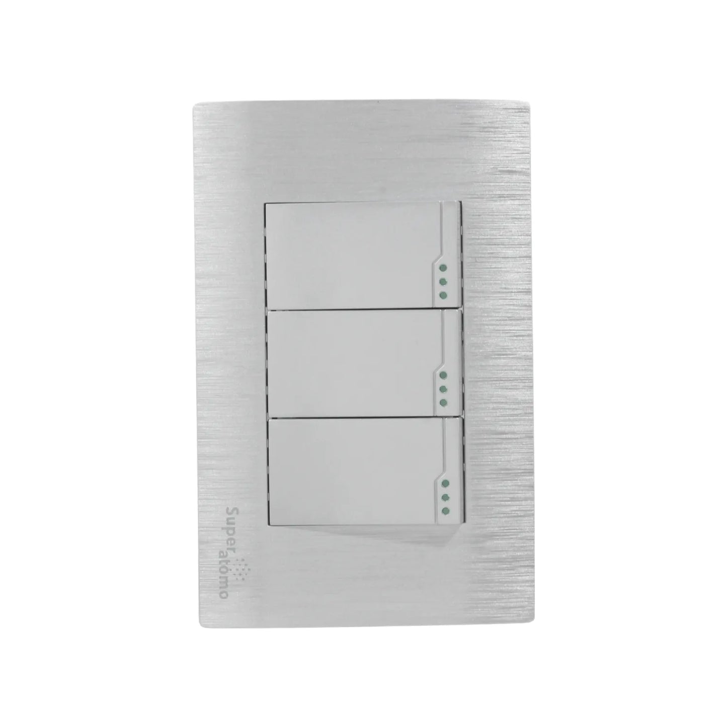 Placa de 3 apagadores de pared Super átomo, color plata cepillada, con interruptores de luz modernos y LEDs