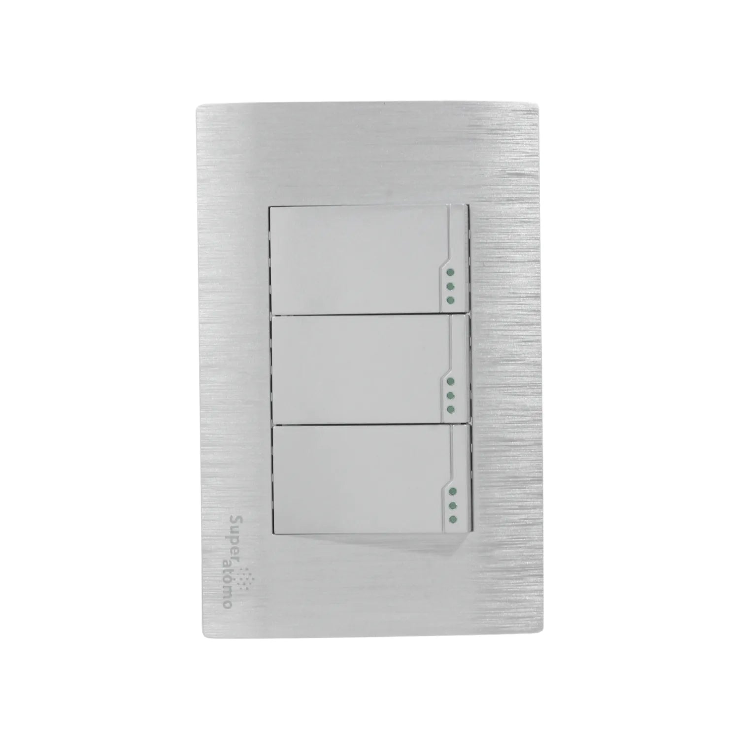 Placa de 3 apagadores de pared Super átomo, color plata cepillada, con interruptores de luz modernos y LEDs