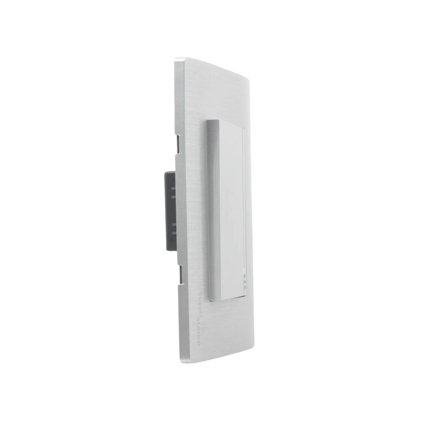 Placa botón para timbre Super átomo SA1307-LP, acabado aluminio cepillado plata con botón blanco